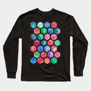 Hand Painted Watercolor Honeycomb Pattern Long Sleeve T-Shirt